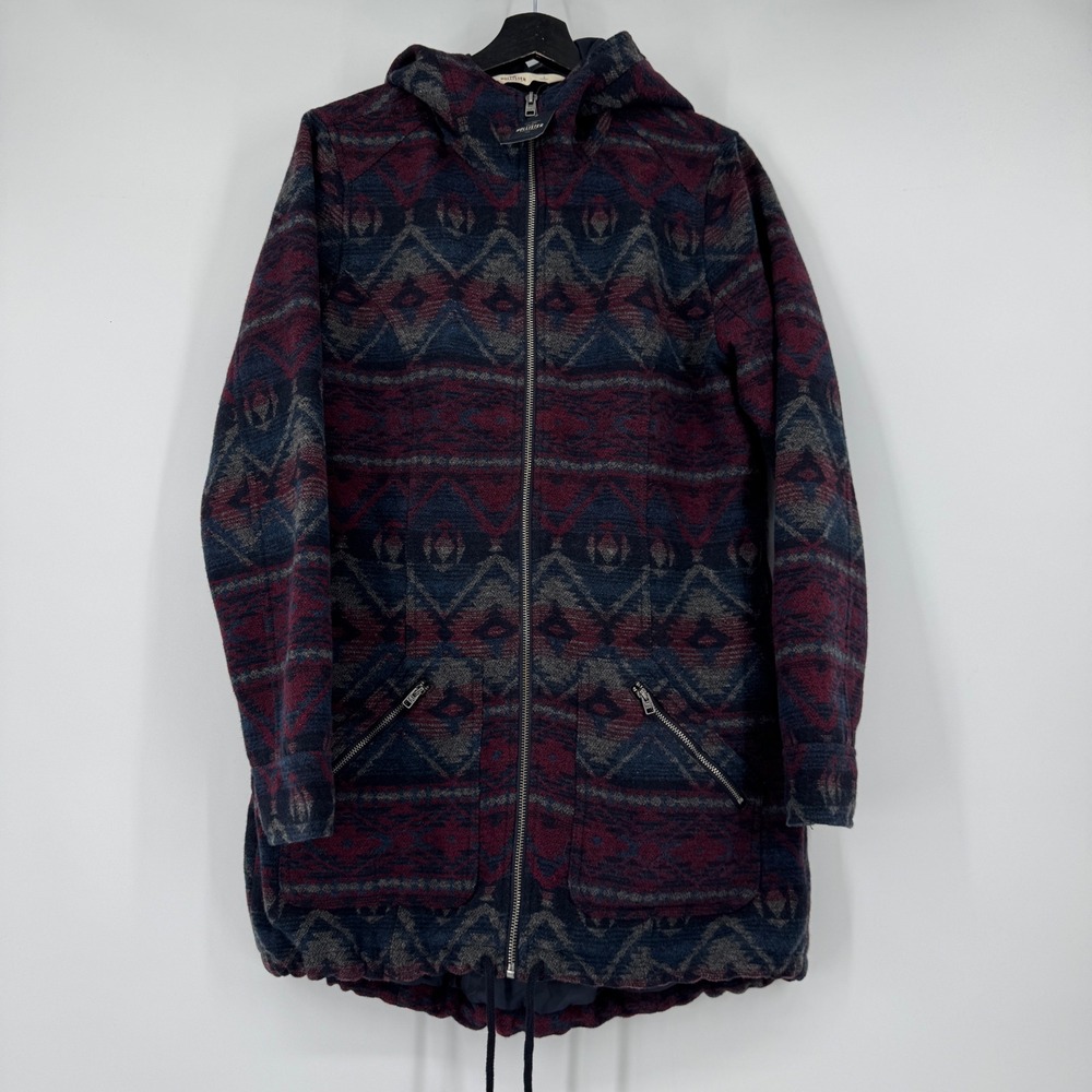 NEW Hollister Womens Large Southwestern Aztec Wool Blend Hooded Parka Jacket NWT